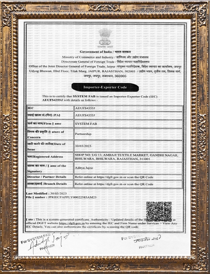 Importer Exporter Certificate